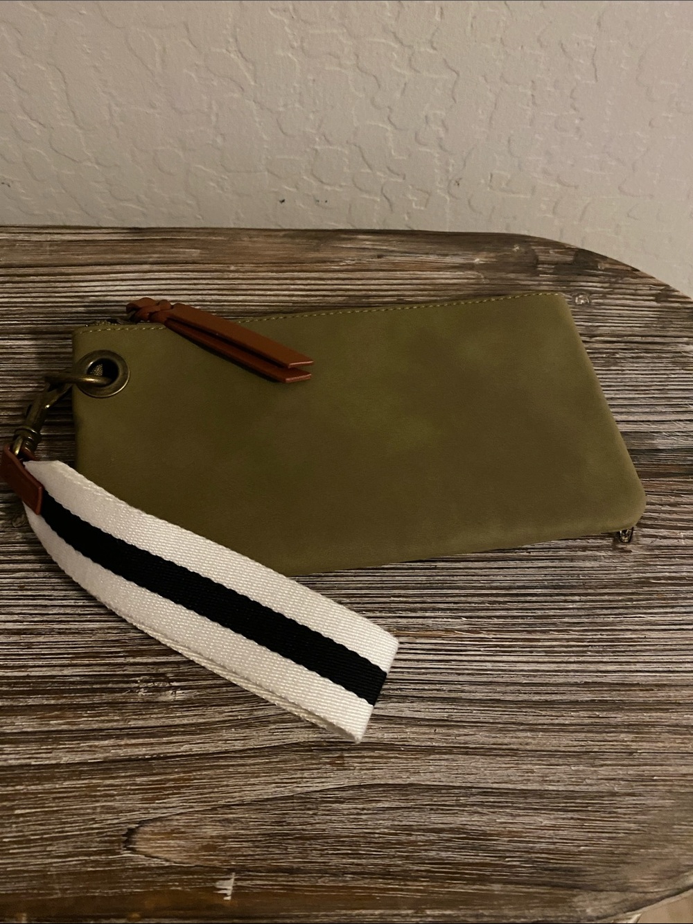 Universal Thread Olive Green Wristlet Clutch with Black & White Strap